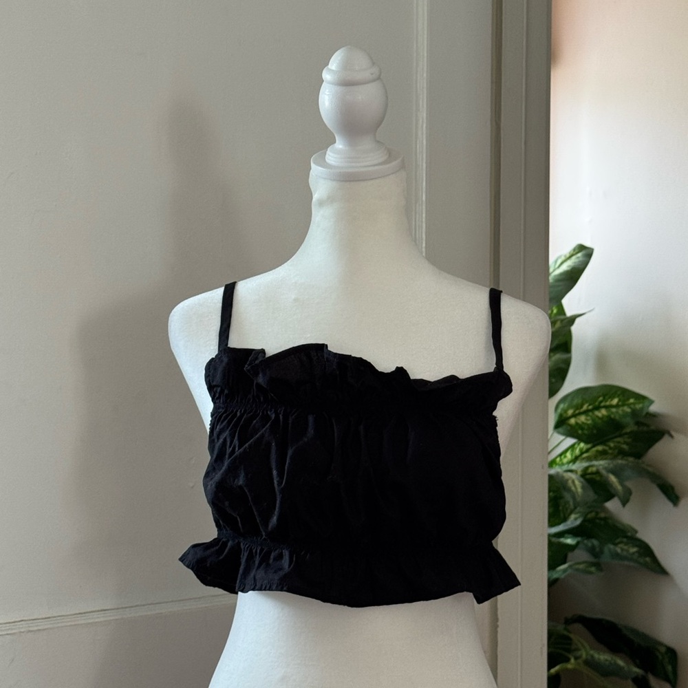Divided Black Ruffled Smocked Camisole
